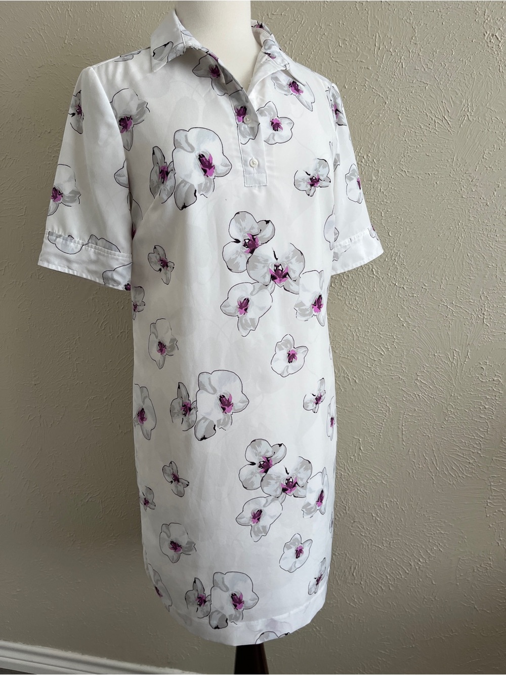 Banana Republic White Collared Dress with Purple Flowers